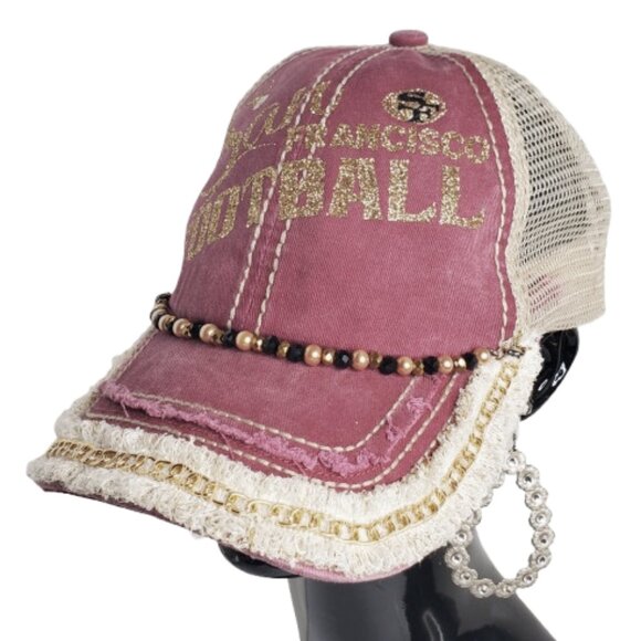 San Francisco Football Fitted Adj. Cap with Shiny Glitter, Beads & Swarovski Cry - Picture 4 of 6